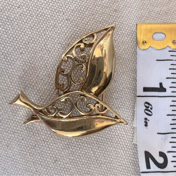 Vintage Gold Tone Boho Retro Dual Leaf Brooch Size 1.5” - Picture 10 of 10